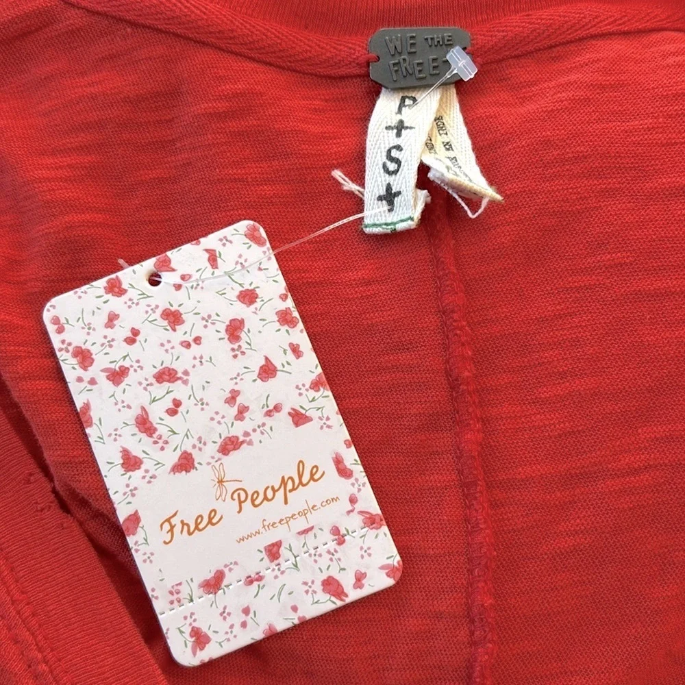 Free People Moonshine Cotton Long Sleeve Tunic Top Coral Orange Size Small NWT